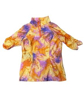 Vibrant Marble Golf Ruched Short Sleeve Quarter-Zip Top UPF50